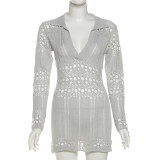 Knits Hollow Out V Neck Mini Dress GZJQ-W25D80195