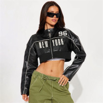Long Sleeve Zipper Short Coat Print Jackets XEF-K25C80355
