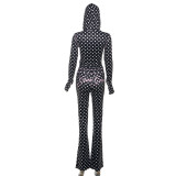 Polka Dots Print Long Sleeve Zipper Pants Suit XEF-K25S82496