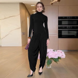 Long Sleeve Pleated Patchwork Jumpsuit GZJQ-K25Q80706