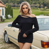 Slash Shoulder Long Sleeve Bodycon Dress GZJQ-K25D81211