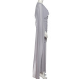 Pleated Ribbon Solid-color Maxi Dress XEF-K25D82046