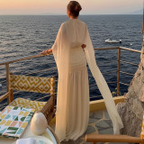 Pleated Ribbon Solid-color Maxi Dress XEF-K25D82046