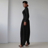 Long Sleeve Pleated Patchwork Jumpsuit GZJQ-K25Q80706