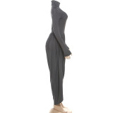 Long Sleeve Pleated Patchwork Jumpsuit GZJQ-K25Q80706