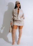 PU Leather Long Sleeve Pleated Skirt Suit GTJR-RC3309