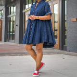 Plus Size Short Sleeve Slim Denim Loose Mini Dress GDAM-218662