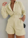 Solid Color Long Sleeve Shirt Short Set GTJR-RC3251