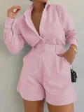 Solid Color Long Sleeve Shirt Short Set GTJR-RC3251
