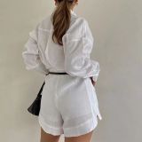 Solid Color Long Sleeve Shirt Short Set GTJR-RC3251