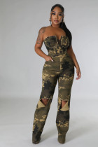 Plus Size Multicolor Print Wrap Chest Jumpsuit GHXF-HX0372