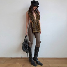 Fur Halterneck Backless Tie Up Vest GZJQ-K25B80910