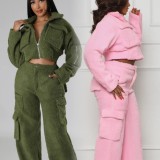 Plus Size Lamb Fleece Long Sleeve Warm Pants Suit GHXF-HX0373