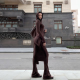 Solid Color Long Sleeve Long Dress Flare Pants Suit GZJQ-K25S81259