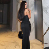 Sexy Wrap Chest Solid Tie Up Maxi Dress GZJQ-K25D82056