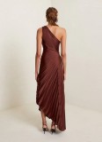 Single Shoulder Pleated Satin Midi Dress GTJR-RC3125