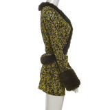 Fur Collar Patchwork V-Neck Top and Mini Skirt Set GZJQ-K25S82007