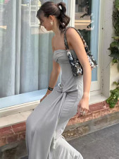 Off Shoulder Solid Color Maxi Dress GKLK-D5218514Y