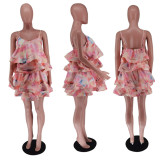 Layered Print Fishbone Halter Mini Dress GTJR-RC3168