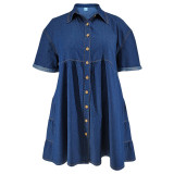 Plus Size Short Sleeve Slim Denim Loose Mini Dress GDAM-218662