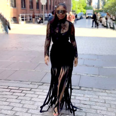 Mesh See Through Tops Long Skirts Two Piece Set GZJQ-K25D80880