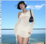 Hollow Out See Through Slash Neck Mini Dress GKLK-D3813792