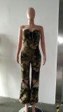 Plus Size Multicolor Print Wrap Chest Jumpsuit GHXF-HX0372