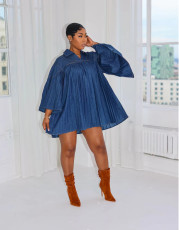 Loose Denim Pleated Casual Dress GTJR-RC3332