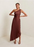Single Shoulder Pleated Satin Midi Dress GTJR-RC3125