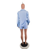 Solid Color Long Sleeve Shirt Short Set GTJR-RC3251