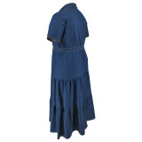 Plus Size Short Sleeve Lapel Denim Maxi Dress GDAM-218510