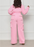 Plus Size Lamb Fleece Long Sleeve Warm Pants Suit GHXF-HX0373