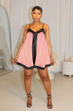 V Neck Color Block Satin Patchwork Mini Dress GTJR-RC3329