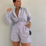 Solid Color Long Sleeve Shirt Short Set GTJR-RC3251