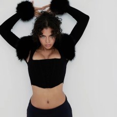 Plus Size Fashion Fuzzy Ball Cardigan Tops GHXF-HX0234