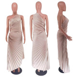 Single Shoulder Pleated Satin Midi Dress GTJR-RC3125
