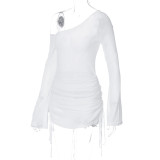 Hollow Out See Through Slash Neck Mini Dress GKLK-D3813792