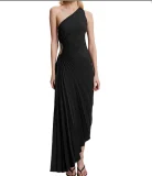 Single Shoulder Slash Neck Pleated Long Dress GTJR-RC3162