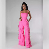 Plus Size Solid Color Multi-pockets Sling Jumpsuit GHXF-HX0411