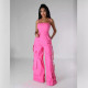 Plus Size Solid Color Multi-pockets Sling Jumpsuit GHXF-HX0411