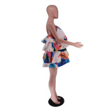 Layered Print Fishbone Halter Mini Dress GTJR-RC3168