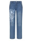 Irregular Print Washed Straight Jeans GQLF-6008