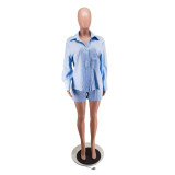 Solid Color Long Sleeve Shirt Short Set GTJR-RC3251