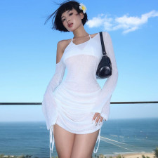 Hollow Out See Through Slash Neck Mini Dress GKLK-D3813792