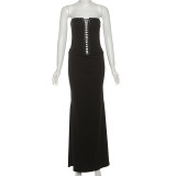 Sexy Wrap Chest Solid Tie Up Maxi Dress GZJQ-K25D82056
