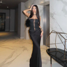 Sexy Wrap Chest Solid Tie Up Maxi Dress GZJQ-K25D82056