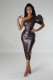 Plus Size Slash Shoudler PU Leather Bodycon Dress GHXF-HX0365
