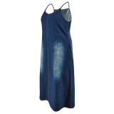 Plus Size Fashion Denim Sling Maxi Dress GDAM-218529