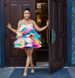 Layered Print Fishbone Halter Mini Dress GTJR-RC3168