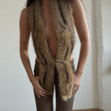 Fur Halterneck Backless Tie Up Vest GZJQ-K25B80910
